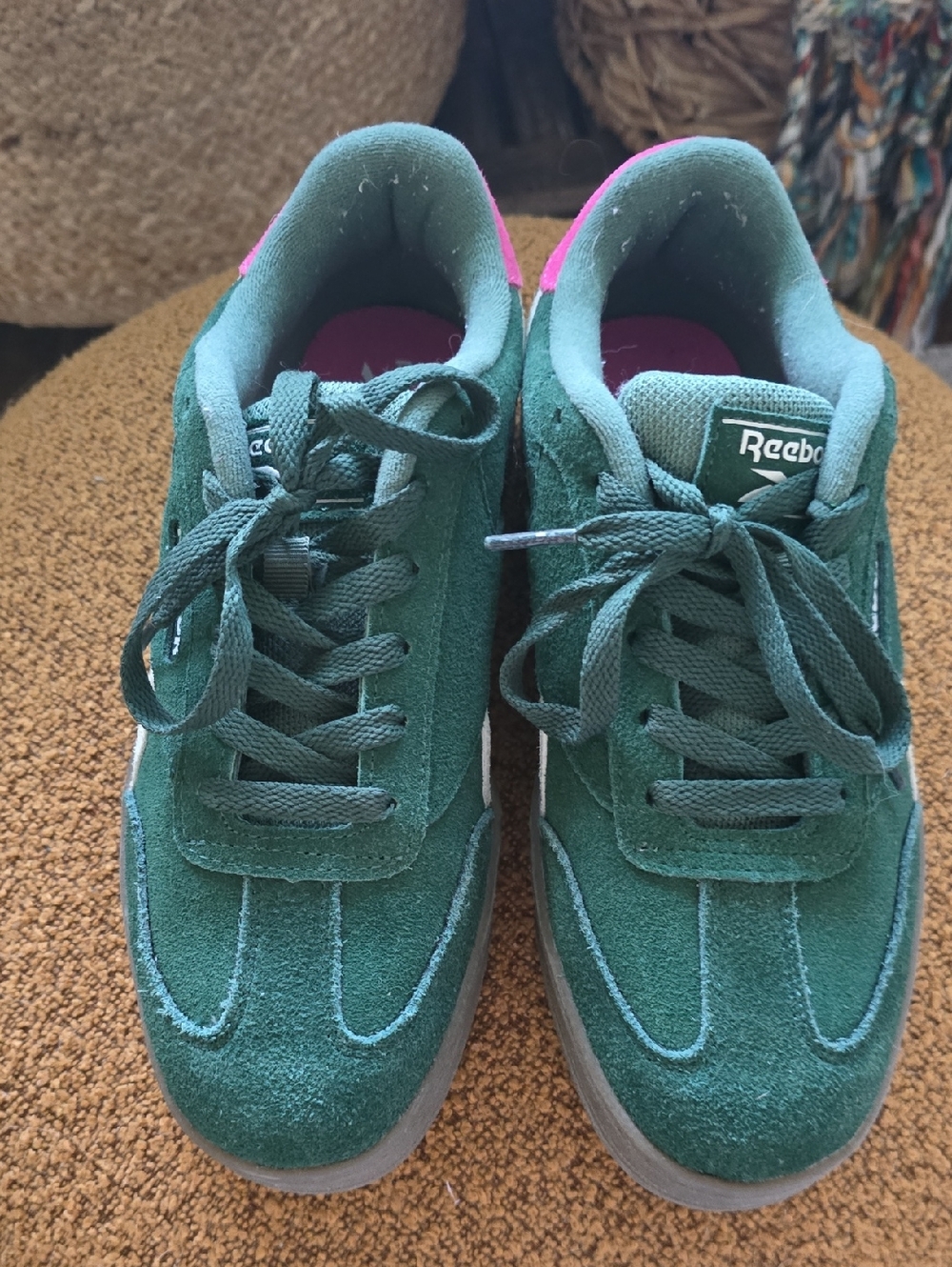 Reebok Green Suede Low-Top Sneakers with Pink Lining